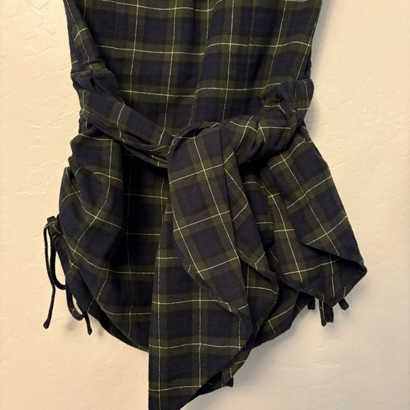 Innovare denim Ceyhun Grid Plaid Fringe Spaghetti Mini Dress size medium NEW - Picture 10 of 15